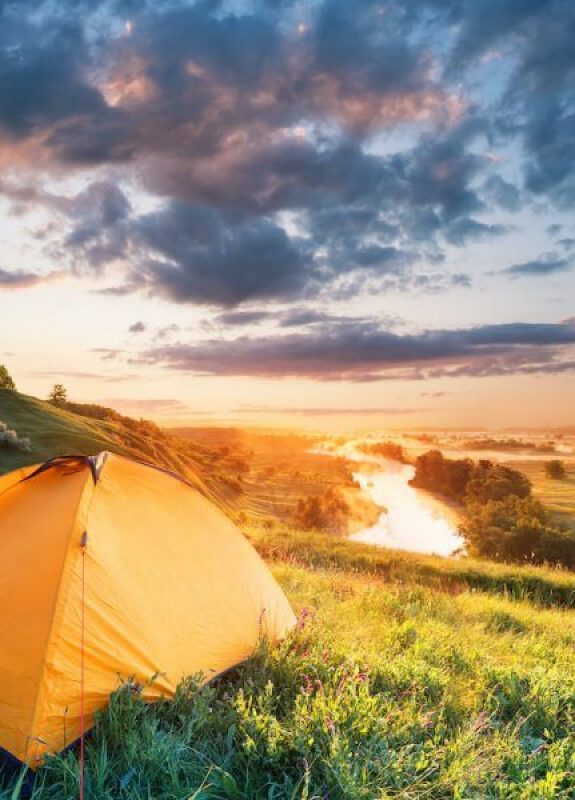 Orange tent above river Aug 26
